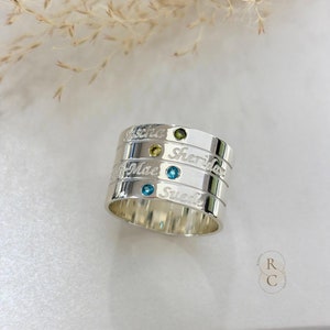 Anillo para madre con nombres de niños y piedras de nacimiento: anillo familiar personalizado en plata esterlina para mamá: joyería con piedras de nacimiento para el amor familiar