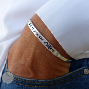 Pulseira personalizada para homens e mulheres - Acessório de mensagem de prata esterlina - Joias manuscritas - Punho de mantra empilhável - Pulseira com nome personalizado