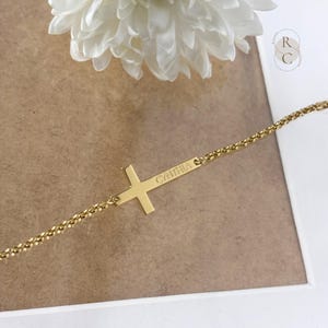 Personalized Sterling Silver Cross Bracelet: Gold Plated Communion Gift