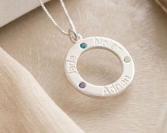 Gepersonaliseerde sterlingzilveren familieketting met geboortestenen