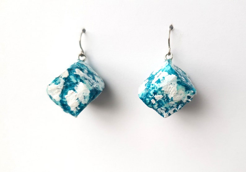Indigo blue summer earrings , funky chunky handmade recycled paper earrings, boho lightweight earrings, sustainable unique gift for her Turquoise