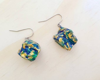 Green ethnic Persian earrings, Art Deco handmade earrings, boho gold lightweight novelty earrings, sustainable unique jewelry gift for mum