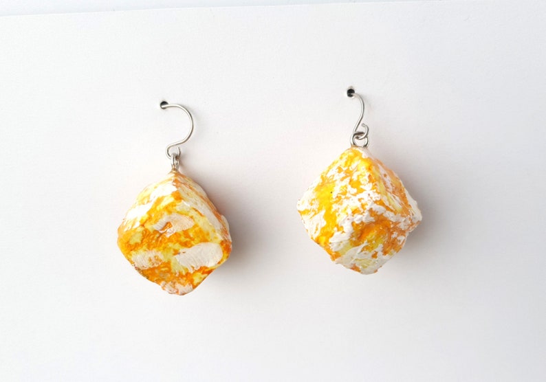 Indigo blue summer earrings , funky chunky handmade recycled paper earrings, boho lightweight earrings, sustainable unique gift for her Orange