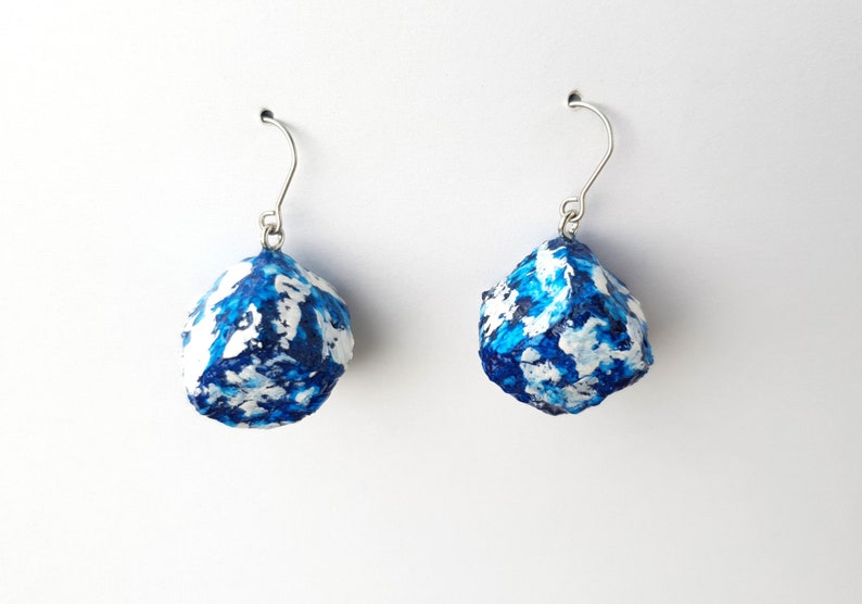 Indigo blue summer earrings , funky chunky handmade recycled paper earrings, boho lightweight earrings, sustainable unique gift for her Dark Blue