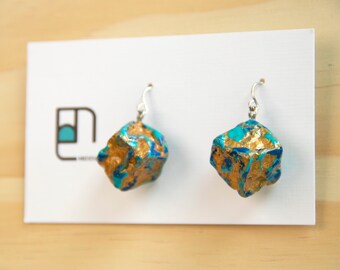 Turquoise ethnic boho novelty earrings, Art Deco handmade earrings, recycled lightweight earrings, sustainable unique jewelry gift for mum,