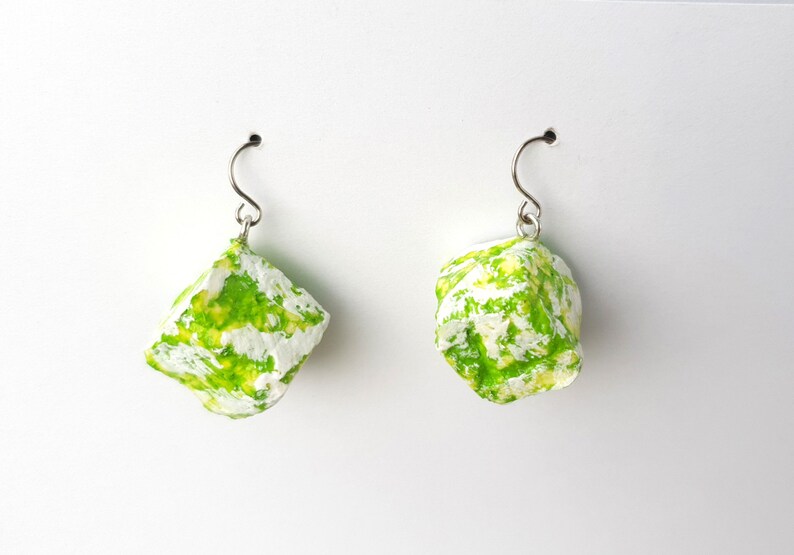 Indigo blue summer earrings , funky chunky handmade recycled paper earrings, boho lightweight earrings, sustainable unique gift for her Light green