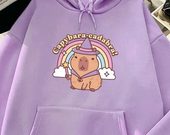 Capybara Cute Cartoon Print Clothing Men Women Hoodies Plus Size Hooded Aesthetic Sweatshirt Unisex Warm Comfortable Streetwear