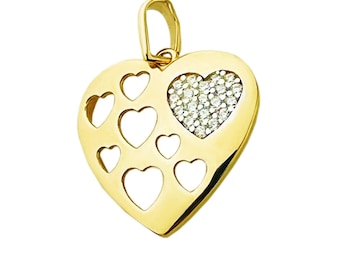 Harthanger, kettinghanger, geelgoud met zirkonia, hanger van 585 14KT goud