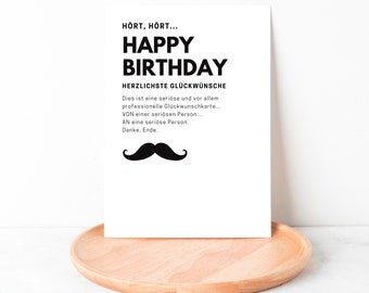 Birthday Card Hear, Hear... Postcard Birthday Sayings Card Sayings Humor Funny Fun Mustache Sayings Greeting Card Happy Birthday