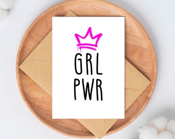 Postkarte mit Spruch Girl Power - GRL PWR Sprüche Motivation pinke Krone Königin Zusammenhalt Affirmation Frauen Power Frauenpower