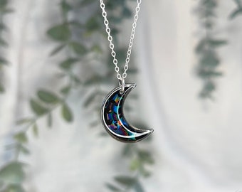 Collier intergalactique avec pendentif lune arc-en-ciel, collier gothique céleste en argent sterling
