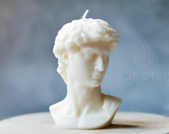 David bust natural soy candle, David head, Aesthetic decor, classic, home decor, gift idea, Greek Sculpture, statue