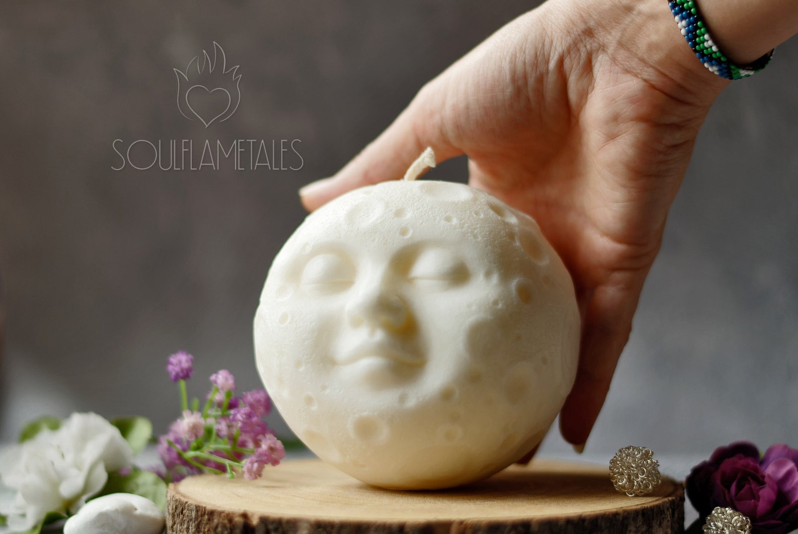 Large Full Moon With Face Soy Natural Candle, Lunar Candle, Vegan ...