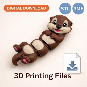Può includere: Una statuetta di lontra marrone e beige con la lingua rosa, progettata per la stampa 3D. L'immagine include il testo "DOWNLOAD DIGITALE" e "File di stampa 3D."