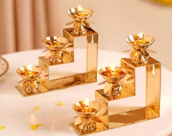 Brass Three Step Diya Pair Brass Diyas for Pooja 6&quot;X2&quot;X6.25&quot; Pooja Oil Lamp