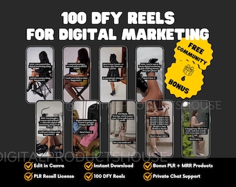 100 DFY Reels For Digital Marketing 100 dfy Read Caption Hooks, Instagram Faceless Bundle MRR canva template PLR Digital Marketing Reels dfy