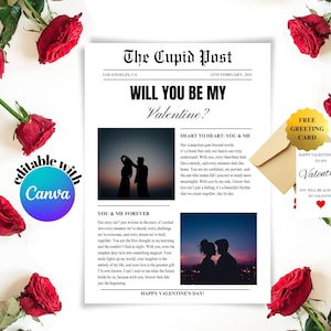Valentine Day Cupid Post Newspaper Template Valentine newspaper Valentines Day Gift Cupid Newspaper Editable Canva Template Printable Gift