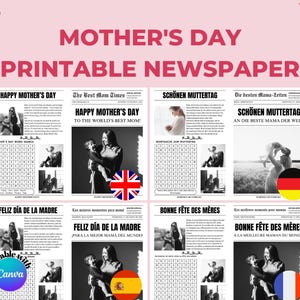 Plantilla editable de periódico para el Día de la Madre en Canva Regalo personalizado para el Día de la Madre Tarjeta imprimible de Canva