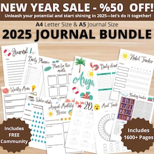 2025 Bullet Journal Bundle with Habit Trackers, Mood Trackers, Year in Pixels & Printable Templates 2025 Premade journal Printable Journal