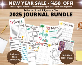 2025 Bullet Journal Bundle with Habit Trackers, Mood Trackers, Year in Pixels & Printable Templates 2025 Premade journal Printable Journal