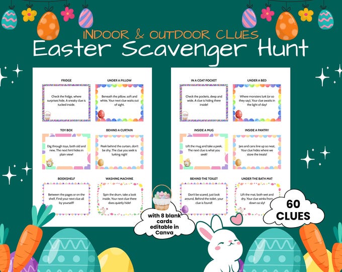 Easter Egg Hunt Scavenger Hunt Clue Cards, Indoor and Outdoor Printable ...