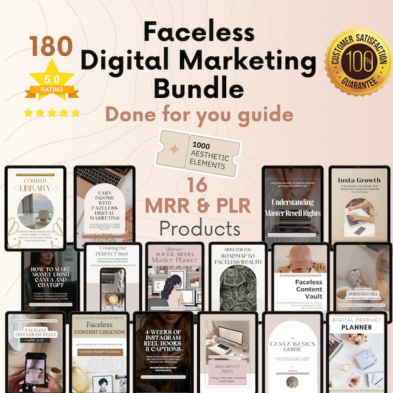 Faceless Entrepreneur Vault Faceless Digital Marketing with resell rights with Private Label Rights Faceless Bundle Marketing Bundle Digital