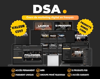 The Digital Success Academy Course DSA 12 PLR inclus, Cours de marketing numérique avec droits de revente principaux Français MRR Cours
