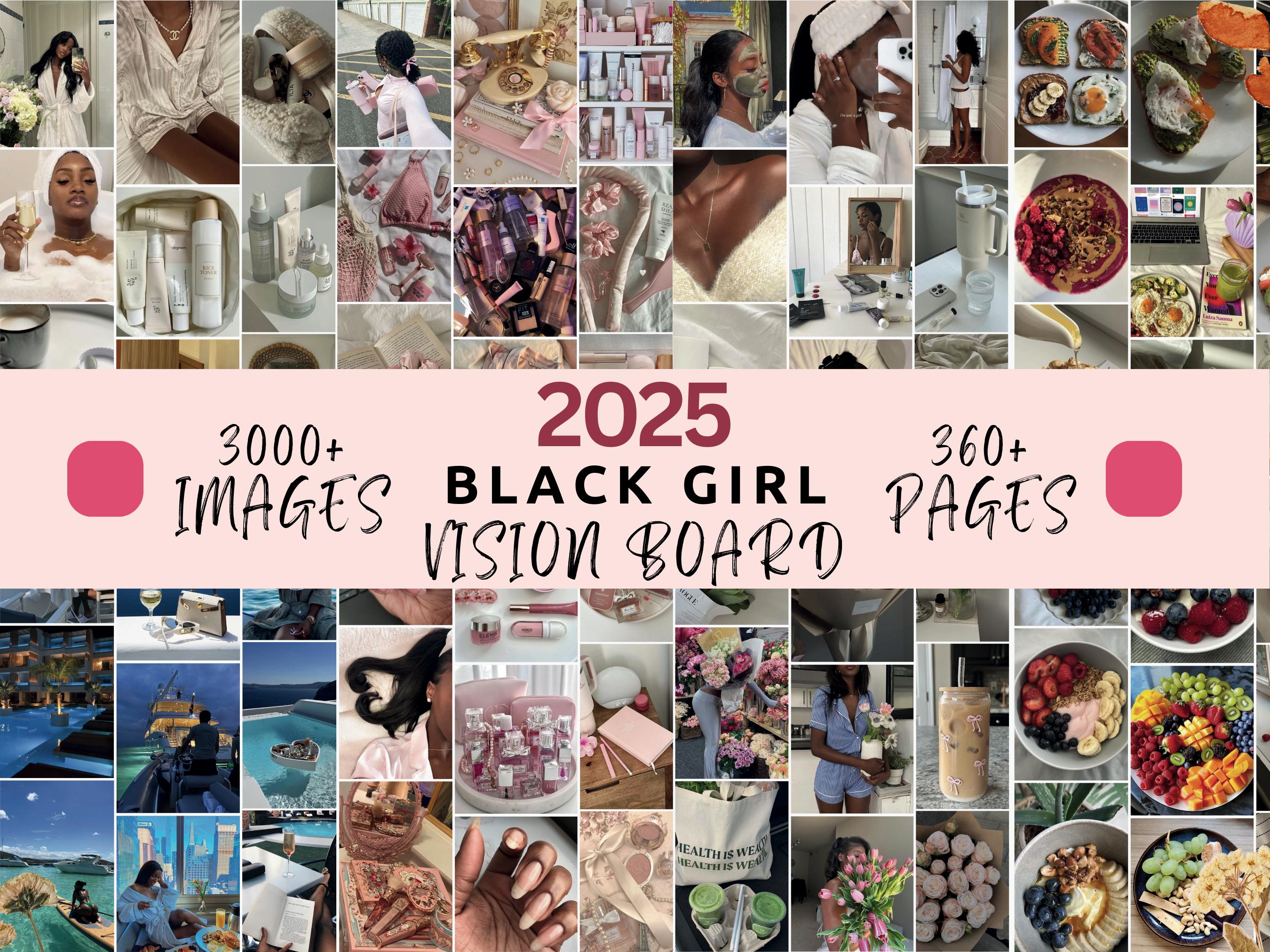 2025 Black Girl Vision Board Kit Printable 2025 Manifestation, Affirmations and Quotes for Black Woman, Attract Wealth and Prosperity