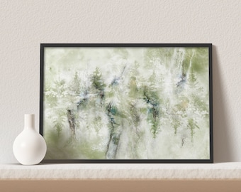 Sage Green Printable Wall Art; Earth Tone Wall Art; Pine Tree Art; Abstract Landscape; Winter; Ink Blot Art; Above Bed Art