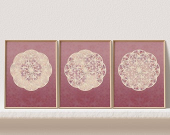 3 Piece Zen Mandala Wall Art Print; Pink Divine Feminine Art; Girly Wall Art; Calming Above Bed Wall Decor; Spiritual Printable Wall Art