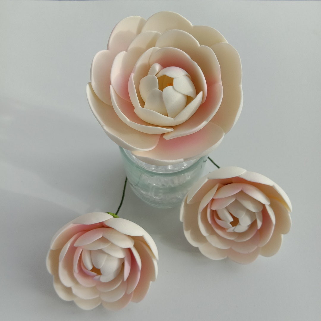 Ready to Post, Ivory & Pink Sugar Ranunculus, Cake Topper, Sugarcraft ...