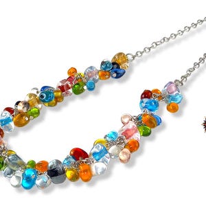 Collar de vidrio veneciano multicolor - Vidrio mixto - Montado en aluminio plateado hipoalergénico