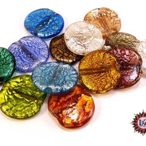 12 Perle Vetro - Tondo Pastiglia - 25x10 Mm - Colori Misti Con Foglia Argento Spezzata - Lotto - KMCP - Italia - Foto 9