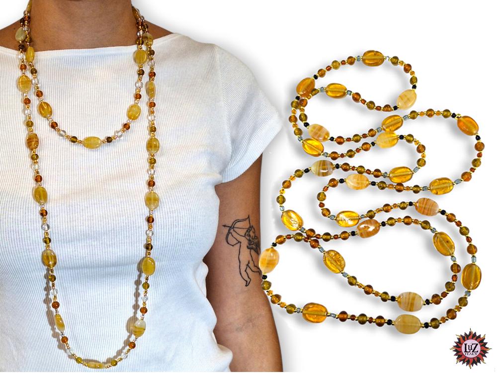 Bocar Collana Lunga da Donna Multistrato Con Perline - Fatta a Mano, Catena a Maglie Lunghe - Idea Regalo, Acrilico, Senza Pietre Preziose