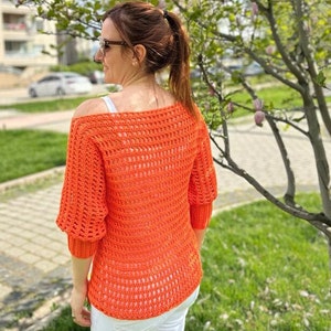 Handmade Blouse 100% Handmade Women Blouse Knitted blouse with holes that will suit you very cool zdjęcie 9