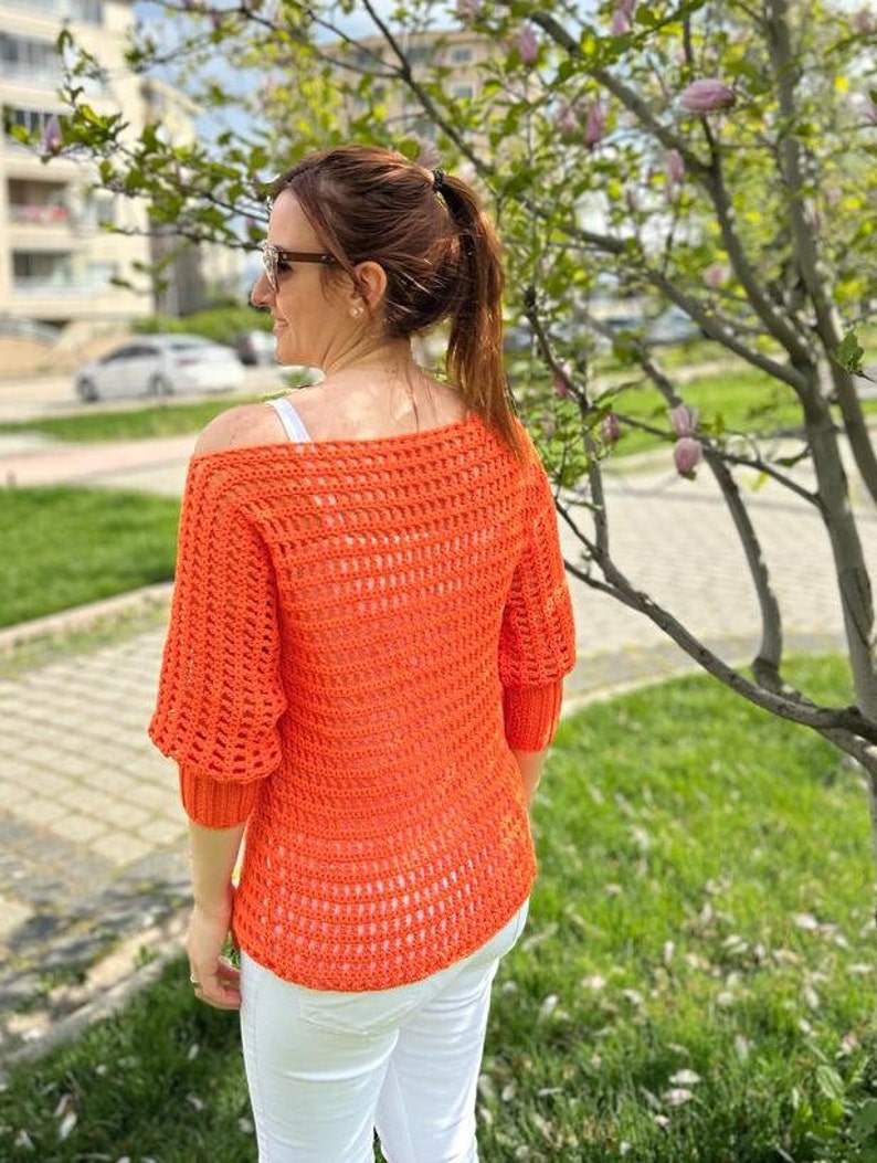 Handmade Blouse 100% Handmade Women Blouse Knitted blouse with holes that will suit you very cool zdjęcie 9