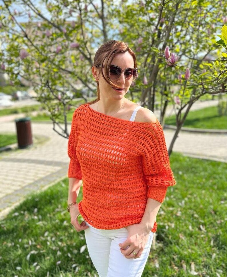 Handmade Blouse 100% Handmade Women Blouse Knitted blouse with holes that will suit you very cool zdjęcie 10