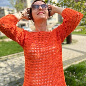 Handmade Blouse 100% Handmade Women Blouse Knitted blouse with holes that will suit you very cool zdjęcie 8