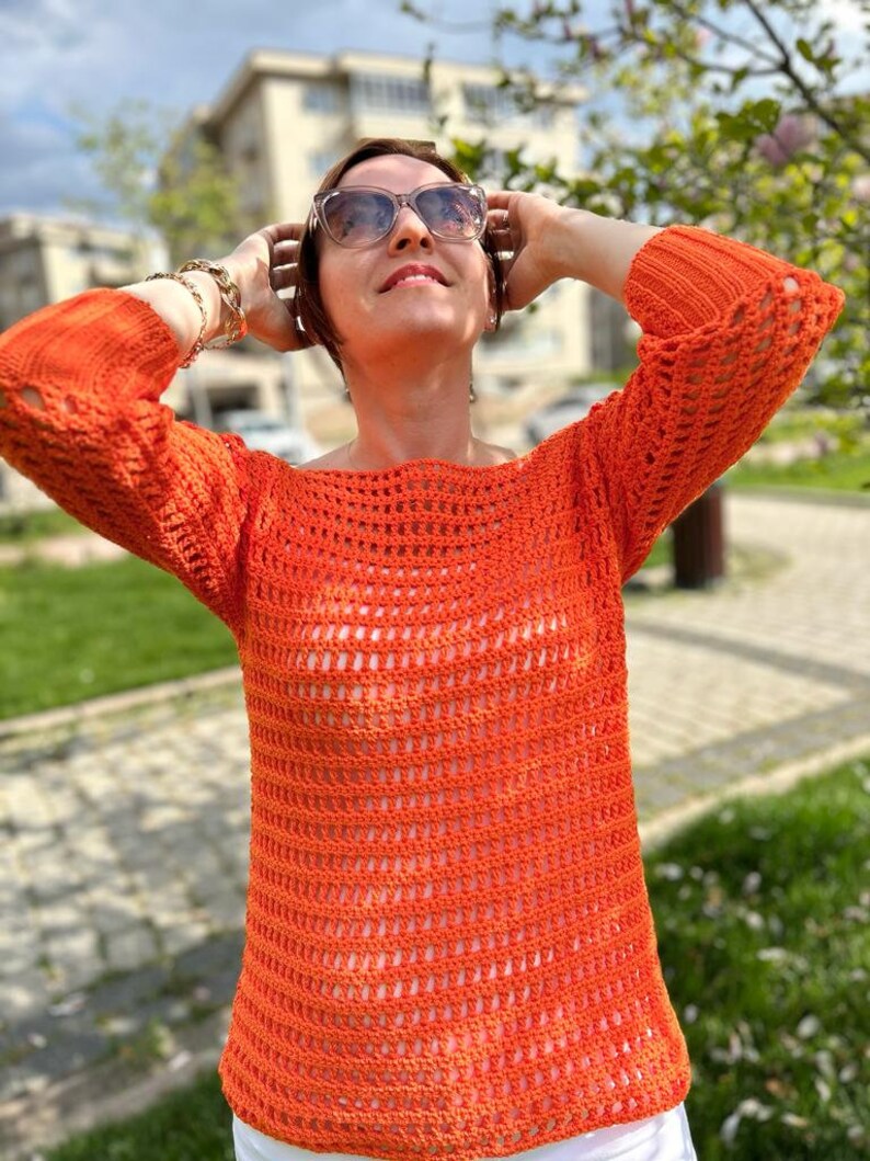Handmade Blouse 100% Handmade Women Blouse Knitted blouse with holes that will suit you very cool zdjęcie 8