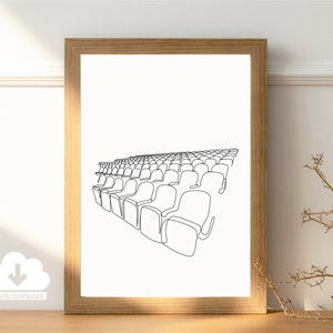 Minimalist Empty Seats Stage Theater Cinema Digital Printable Download Line Art, Seats Print Minimal Drawing Wall Art
