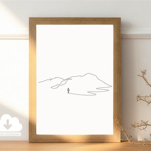 Minimalist Person Human Mountain Hiking Trekking Adventure Nature Walk Line Digital Printable Print Download One Line Drawing Art