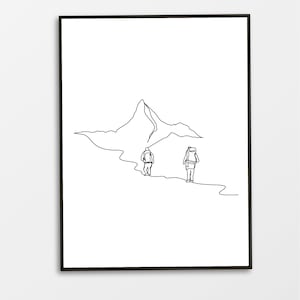 Impression minimaliste d&#39;art en ligne de randonnée en montagne (téléchargement numérique)