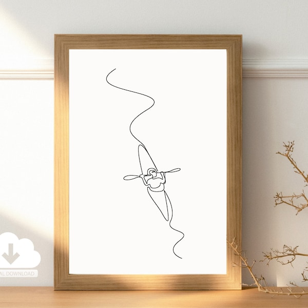 Minimalist Kayak canoe Line art Digital Download print, digital printable simple line art, Minimal one line art, water sport line design