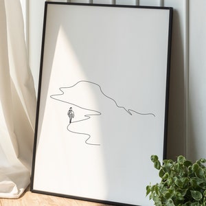 Impression d&#39;art au trait randonnée minimaliste : dessin d&#39;aventure de trekking (téléchargement numérique)