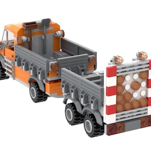 Véhicule de chantier avec remorque et indicateur de direction, briques imprimées et emballage en carton, chantier pour enfants, blocs de construction City Clamp
