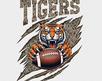Camo Tigers Football PNG: Team Mascot Shirt Design (Digital Download)