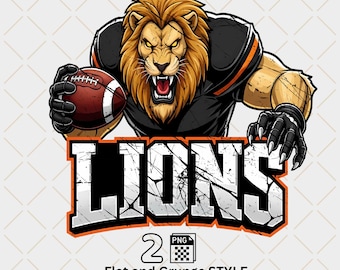 Lions Football Mascot PNG: School Spirit Shirt Design (Digital Download)
