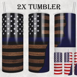 Thin Blue Line Tumbler Png, 20 oz Skinny Tumbler Wrap, Blue Usa Flag Wooden Theme, Sublimation Design, Police Chief, Digital Download