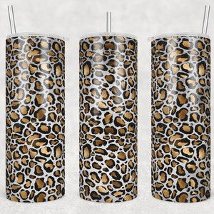White and Gold Leopard Tumbler Wrap, 20 oz Skinny Tumbler Png, Glitter Leopard Seamless, Leopard Print, Cheetah,Digital Sublimation Design