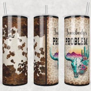 Western Tumbler PNG: Cowgirl Bull Skull Design (Digital Download)